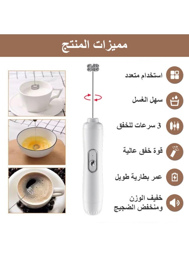 فلوكسهوم خافق حليب كهربائي، عصا خفق محمولة قوية مع مضرب من الفولاذ المقاوم للصدأ 304، خلاط مشروبات يعمل بالبطارية بثلاث سرعات لصنع رغوة القهوة للّاتيه، الكابتشينو، الشوكولاتة الساخنة والبيض (أبيض) - Image 2